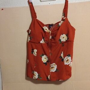 Orange Ruched Camisole with V-Neckline